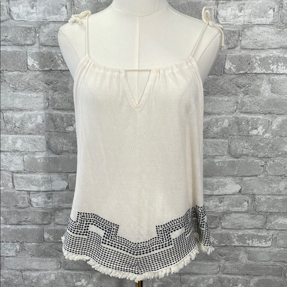 Maurices Embellished Cream and Black Tie Tank Top - Picture 1 of 6